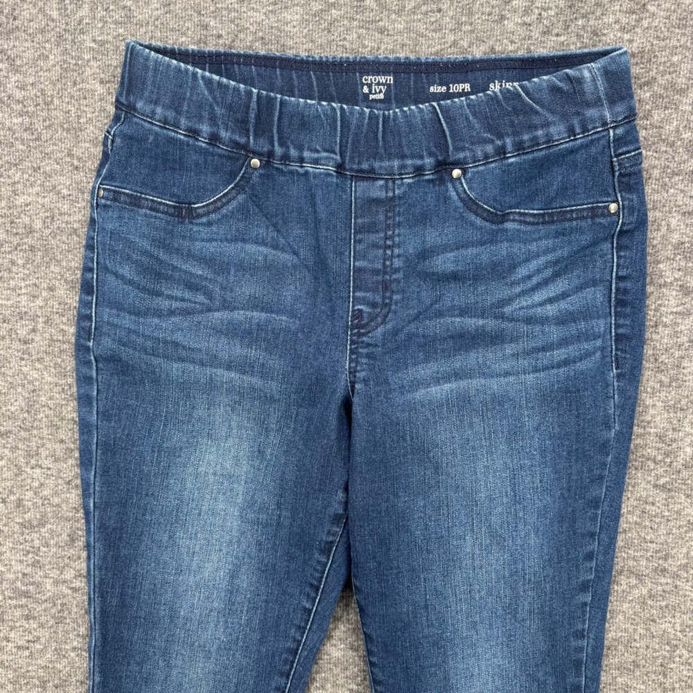 Crown & Ivy Petite Skinny Pull On Jeans Dark Wash Blue Size 10PR Jeggings - Picture 2 of 7